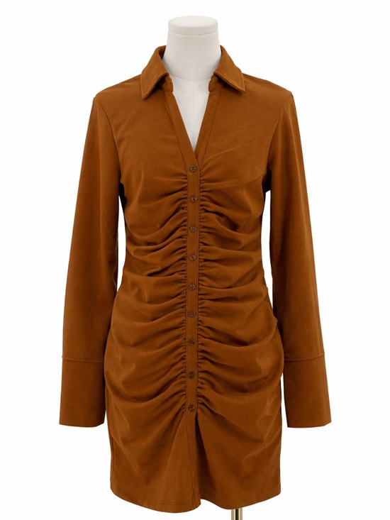 Mi a mi For Francesca’s Caramel Ruched Button-Front Shirt Bodycon Mini Dress - Picture 2 of 13